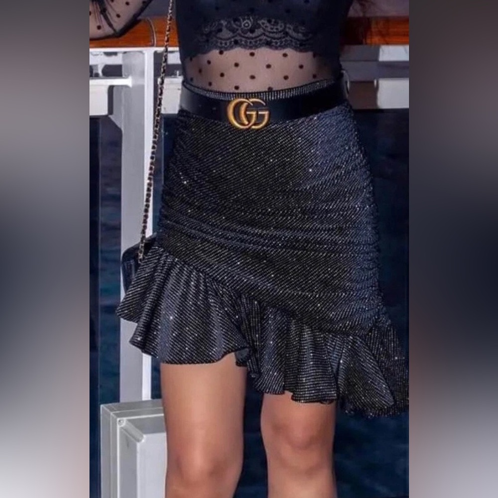 Zara Black Sparkle Asymmetrical Ruffle Mini Skirt